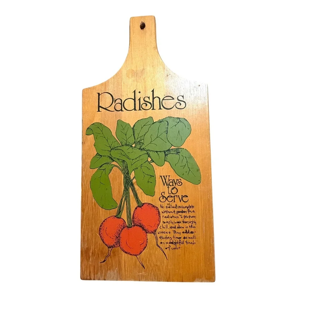 Vintage Radishes Ways to Serve Wooden Cutting Board Decorative Wall Plaque Retro